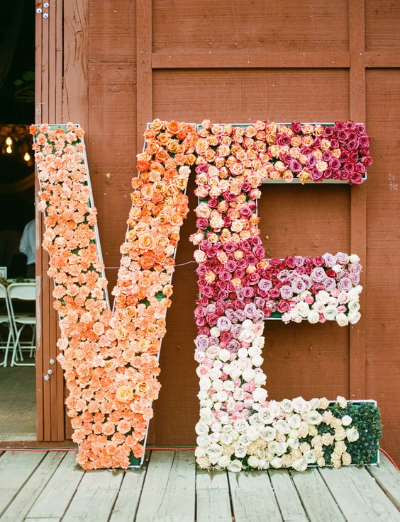 oversized decor is very popular   rock some oversized floral letters to make your wedding edgy