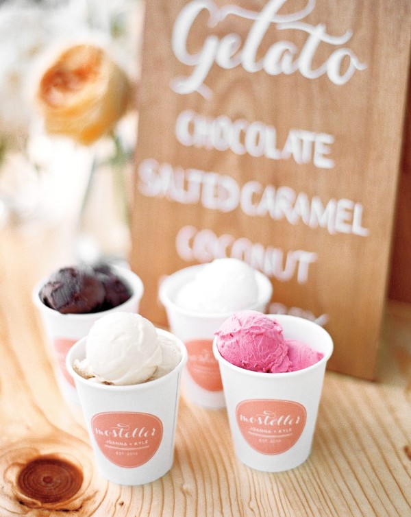 paper glasses with fresh gelato and a menu for serving ice cream in a budget-friendly and eco-friendly way
