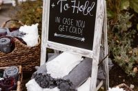 place a chalkboard sign in a whitewashed frame in a place where you serve or offer wedding favors