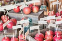 wooden crates with apples and cards are amazing for serving apples as escort cards and favors at the same time