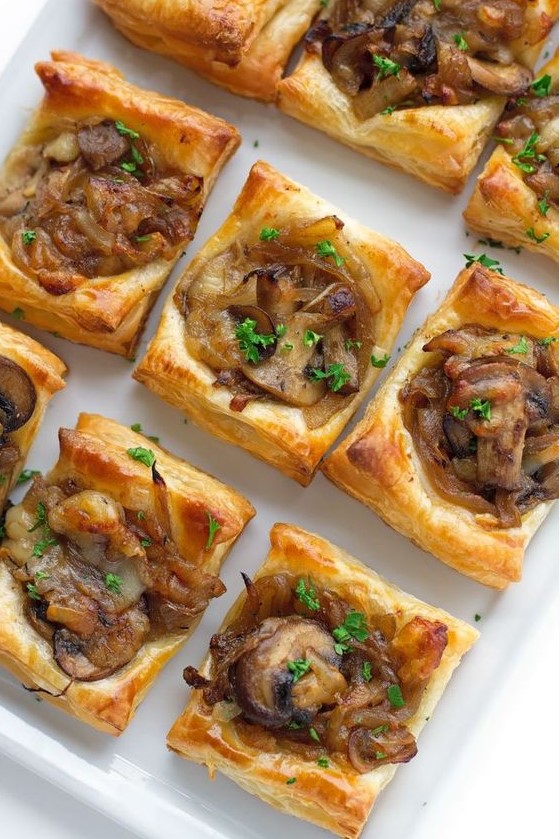 applewood smoked Gruyere, mushroom and caramelized onion bites are great fall or winter appetizers suitable for vegetarians, too