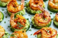 blackened shrimp avocado bites with fresh greenery is a healthy and tasty idea