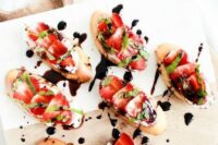 bruschettas with cheam cheese, strawberries, herbs and balsamic are adorable, tasty, healthy and will be loved by everyone