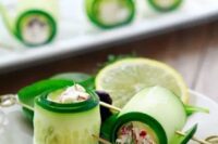 fresh cucumber rolls stuffed with veggie salad is a creative and cool spring idea