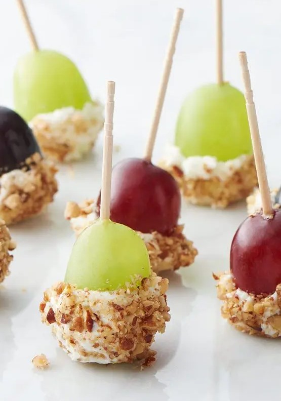 goat cheese dipped grapes on skewers are timeless wedding appetizers and they will fit many other occasions, too