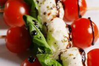 skewers with cherry tomatoes, arugula, mozzarella and balsamic drizzle are always a good idea