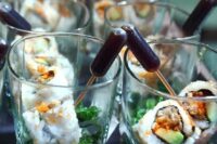 sushi with soy sauce pipettes is a creative serving idea that will make your guests happy