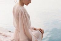 a blush sheer bridal robe with long sleeves is a romantic morning gift to get ready in
