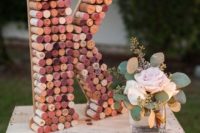 a colorful wine cork monogram is a cool and simple idea to personalize your wedding decor