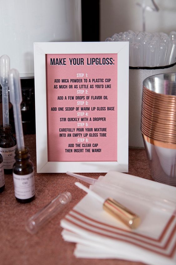 a lip gloss bar to make your own lip gloss, with instructions and various stuff that is necessary for crafting