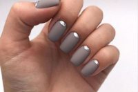 matte grey nails with a silver glitter touch are glam, chic and will fit many fall bridal looks
