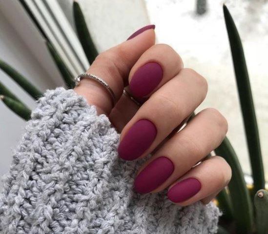 matte purple nails look super stylish and wil bring a touch of color to your fall bridal look
