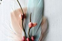 pastel feathers and berries will accent your buttonhole in a chic and creative way