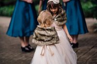 pink maxi dresses with tutu skirts, faux fur coverups for chic and refined flower girl dresses