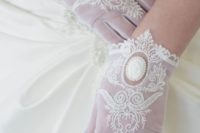 refined white tulle gloves with embroidery and appliques with pearls look romantic