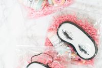 spa bridal shower favors with cute glam sleep masks, lip glosses, creams and other stuff you may need