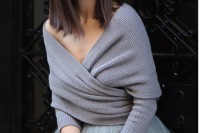 a gorgeous grey wrap sweater and a tulle skirt will make up a chic separate for a city hall ceremony