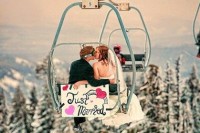 take a pic with a ski lift and Just Married sign instead of a usual car – this is a cool getaway for a ski resort wedding