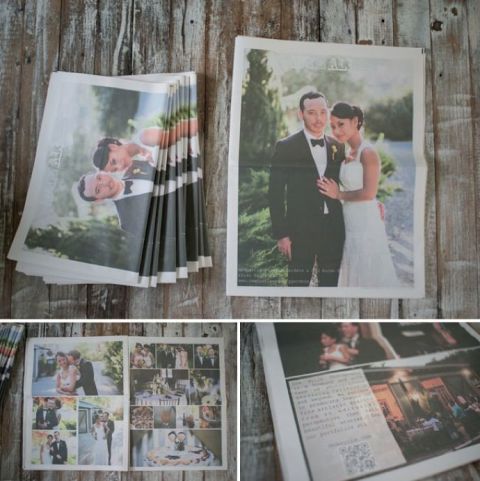 wedding save the dates, menus and programs can be styled as newspapers for an unusual touch