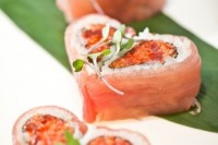 heart-shaped salmon hearts filled with seafood are adorable Valentine’s Day wedding appetizers