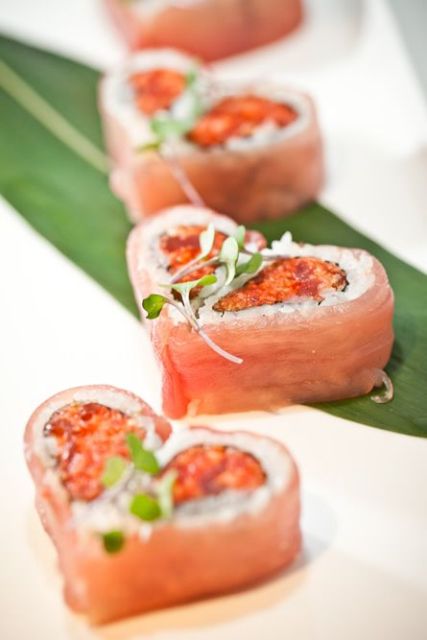 heart-shaped salmon hearts filled with seafood are adorable Valentine's Day wedding appetizers