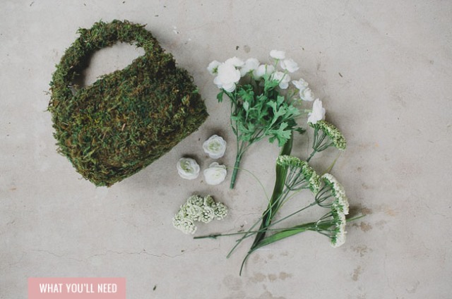 Picture Of DIY Flower Girl Basket With Moss And Silk Flowers 2