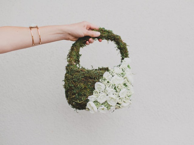 DIY Flower Girl Basket With Moss And Silk Flowers