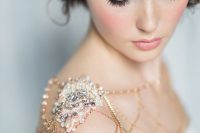 a beautiful rose and lemon gold shoulder necklace with lace and rhinestones is all elegant and very chic