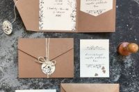 a simple and lovely wedding invitation suite with kraft paper envelopes, black and white calligraphy invites and prints is cool