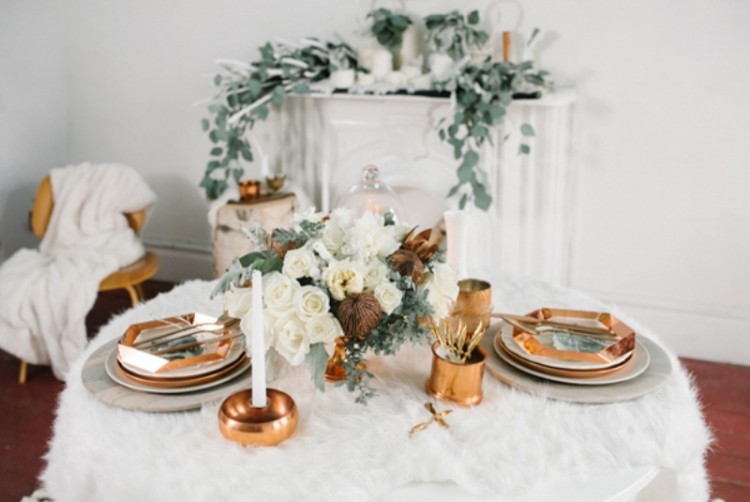 Eclectic White And Copper Winter Wedding