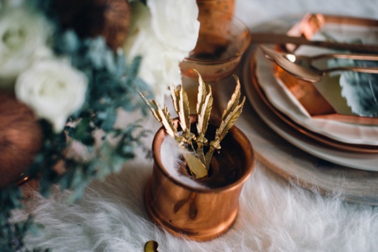 Eclectic White And Copper Winter Wedding