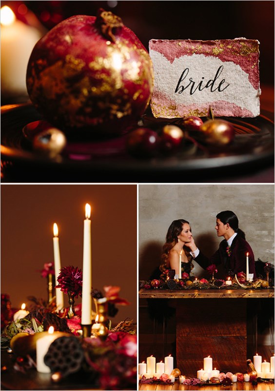 Edgar Allen Poe Inspired Moody Black, Gold And Red Wedding Inspiration