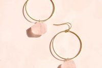 gold hoop earrings with rose quartz are fantastic for brides and bridesmaids