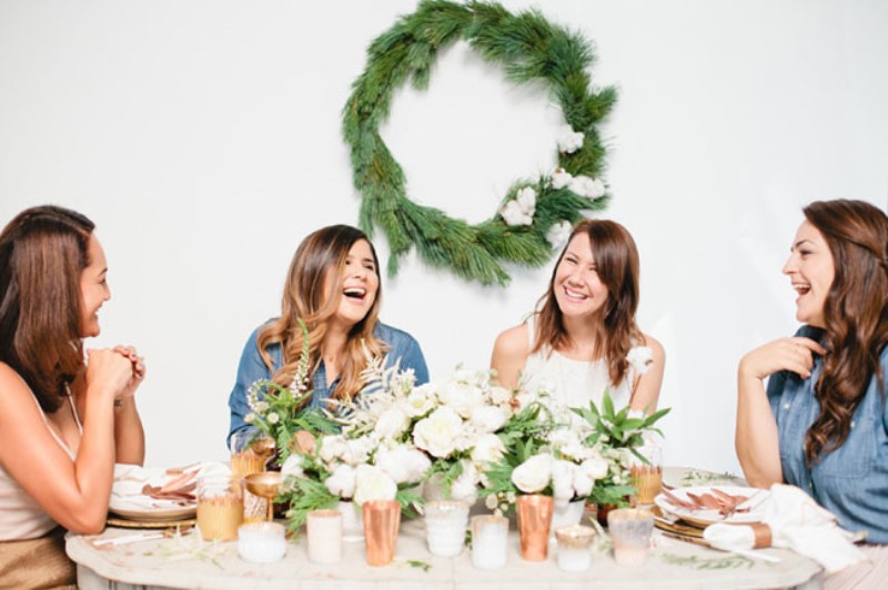 Green and copper christmas bridal party inspiration  15