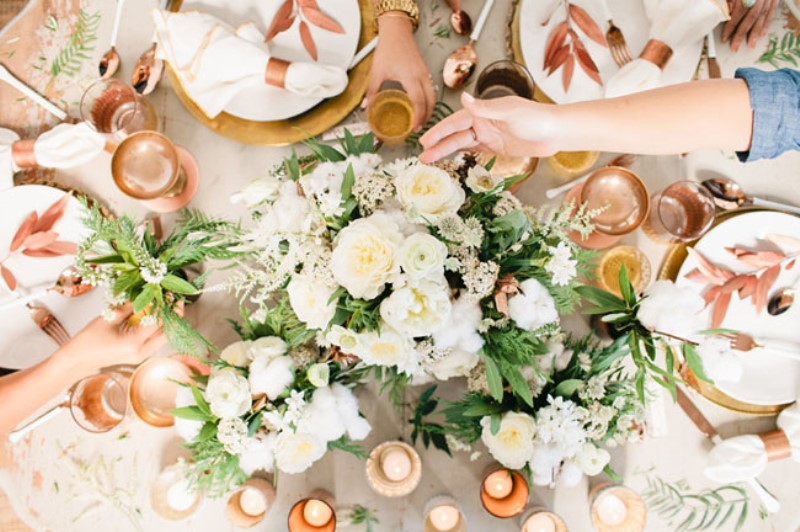 Green and copper christmas bridal party inspiration  16