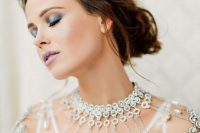 luxurious rhinestone, silver chains and pearls shoulder jewelry is a refined and chic piece to rock at the wedding