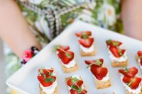 mini strawberry sandwiches with cream cheese and fresh herbs are amazing for Valentine weddings