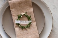 Rustic DIY Rosemary Wreath Place Cards For Your Winter Wedding