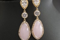statement diamond and rose quartz earrings to complete a bridal or bridesmaid’s look