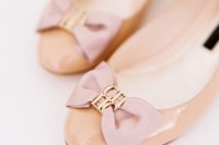 tan flats with rose quartz bows of fabric are a lovely idea for a bride or bridesmaids