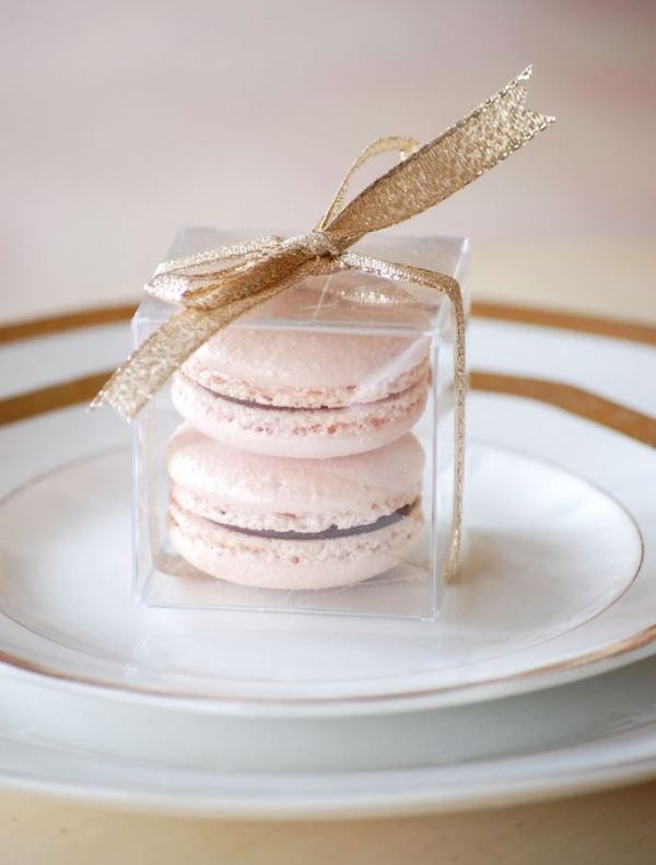 a pack of rose quartz macarons is a lovely wedding favor that most of guests will appreciate