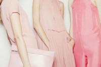 mismatching pink and blush jumpsuits with collars, pockets and wideleg pants