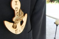 a plywood anchor boutonniere with rope is a stylish and out of the box solution for a nautical or seaside wedding