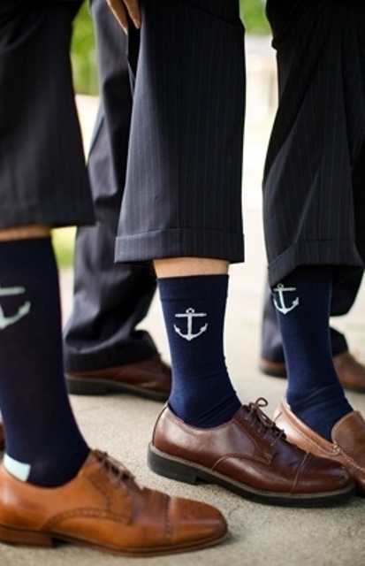 navy anchor print socks are a lovely and fun accessory for a nautical wedding, for grooms and groomsmen