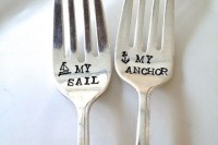 modern personalized wedding cutlery with anchors is a lovely and stylish idea for a wedding, it’s cool and chic