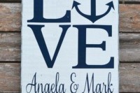 a LOVE wedding sign with an anchor is a cool decoration for a nautical wedding, it’s bold and contrasting