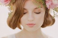 a super lush flower crown of blush and yellow blooms is a dreamy and beautiful idea for a spring bride, it will make a statement
