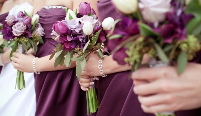 bold wedding bouquets of white and purple tulips and hydrangeas are amazing for summer and fall weddings