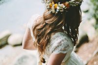 a floral crown is a nice headpiece for a boho bride