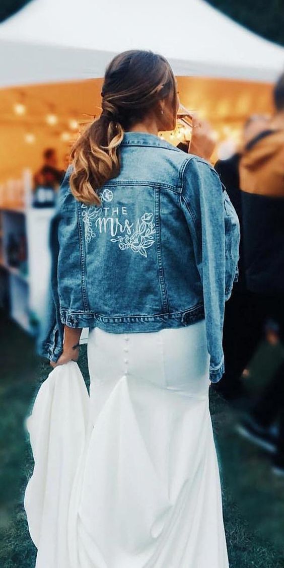 a personalized blue denim jacket is a trendy coverup and is a cool idea to make your look more relaxed